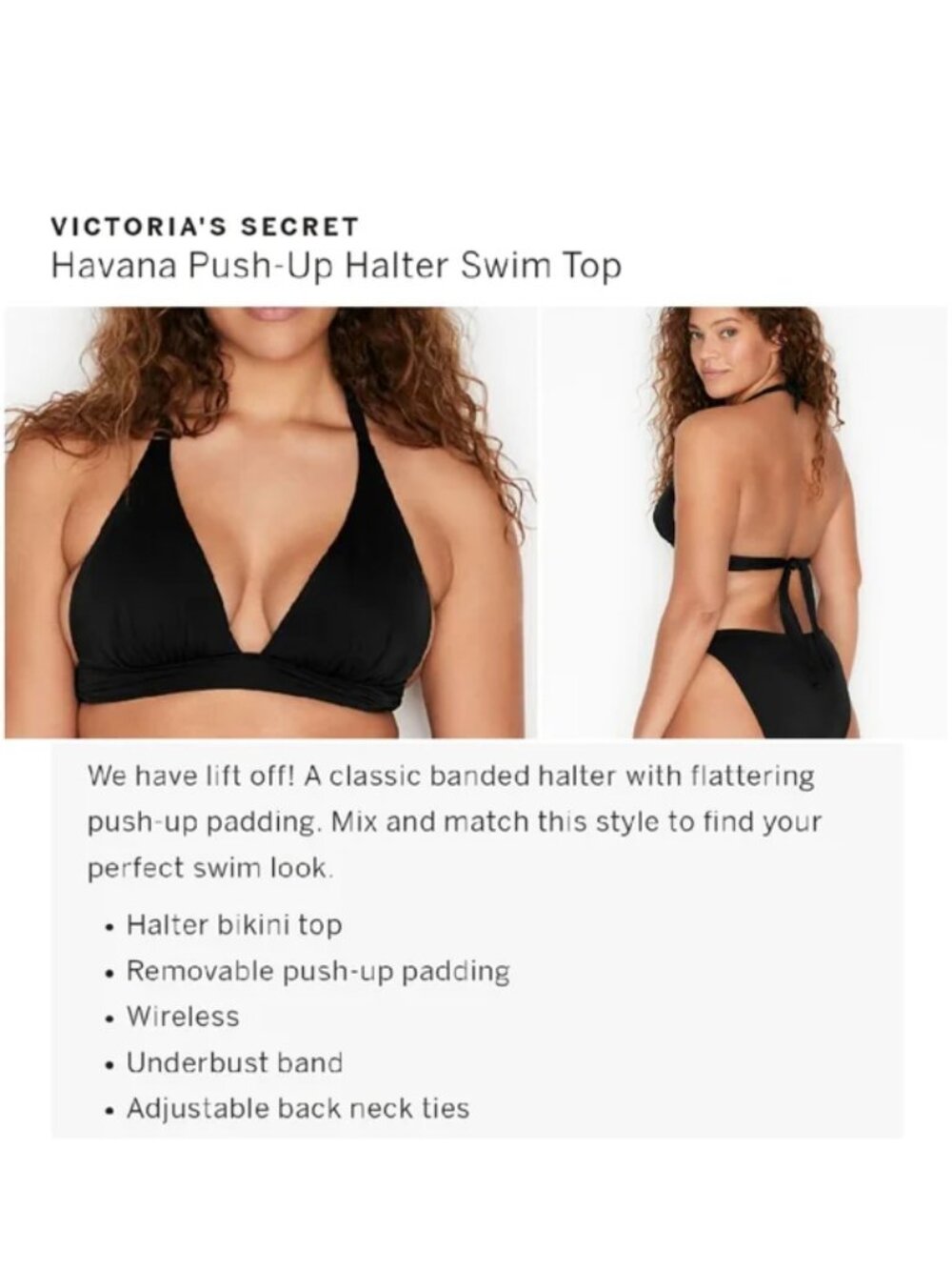 Victoria's Secret | Black Halter Push Up Bikini Top | Size Medium
